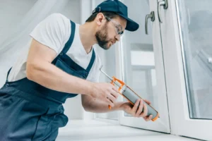 bearded-adult-repairman-fixing-window-with-sealant-gun